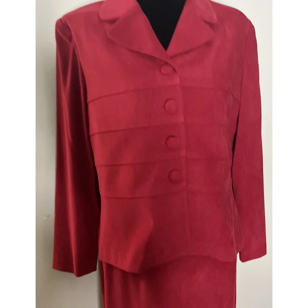 VTG Jessica Howard Red Matching Skirt & Jacket Set 12 Petite Career Co-ord